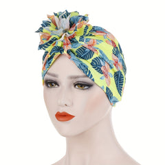Boho Flower Print Turban Vintage Beanie Elastic Head Wrap Breathable Bonnet