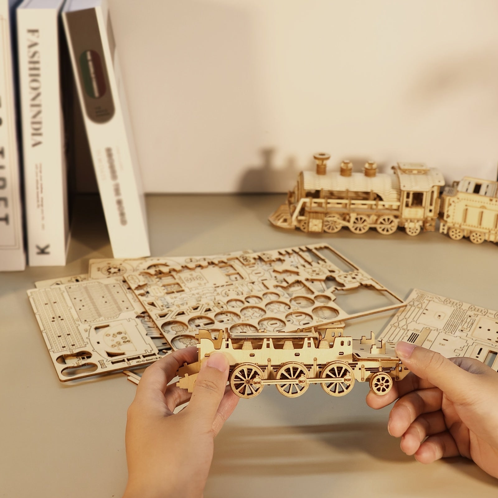 3D Wooden Puzzle Mechanical Train Model Kits Brain Teaser Puzzles