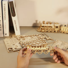 3D Wooden Puzzle Mechanical Train Model Kits Brain Teaser Puzzles