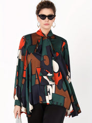 Women's Plus Colorblock Letter Print Lantern Sleeve Blouse
