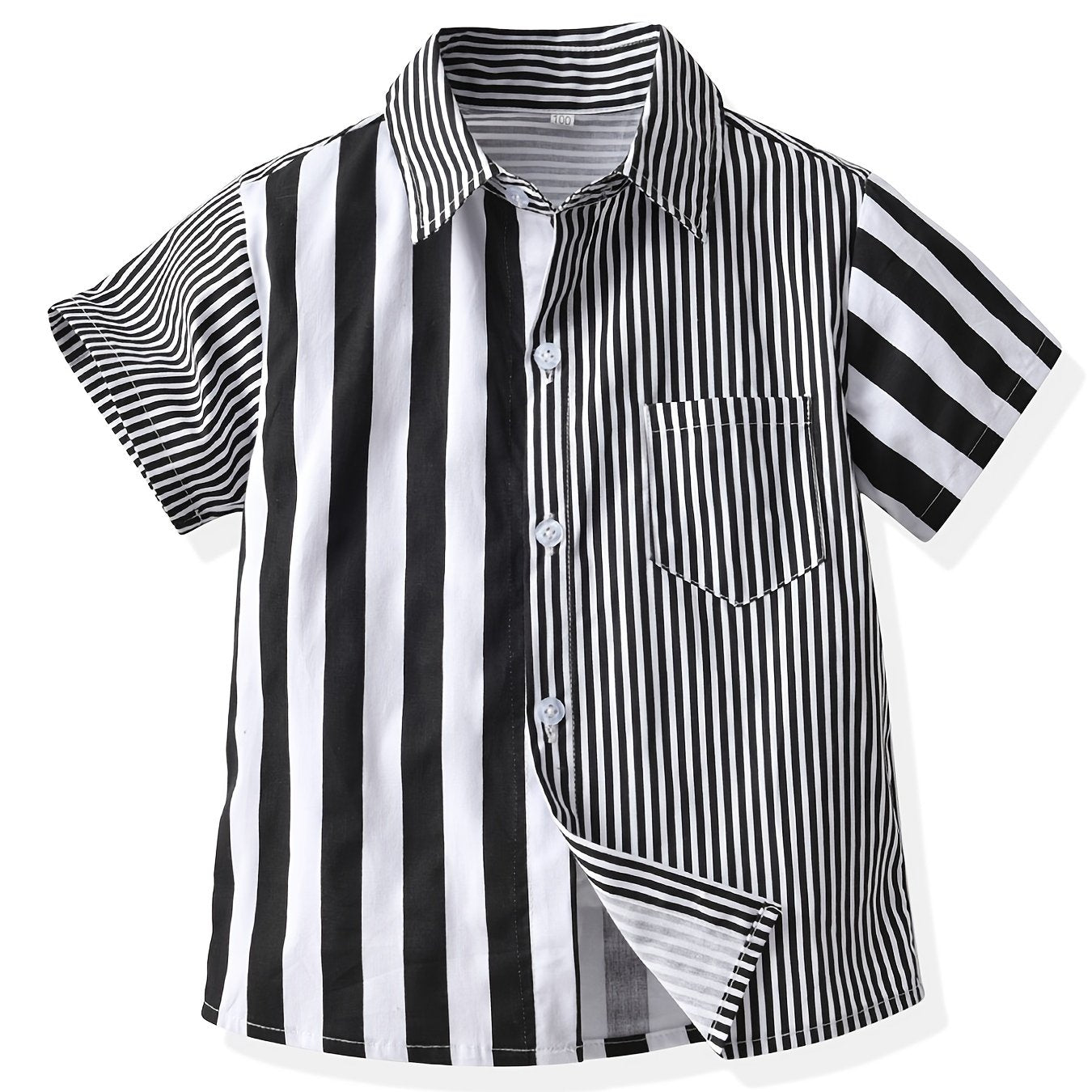 Toddler Boys Striped Graphic Button Pocket Casual Short Sleeve Spliced Shirt Top