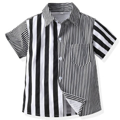 Toddler Boys Striped Graphic Button Pocket Casual Short Sleeve Spliced Shirt Top