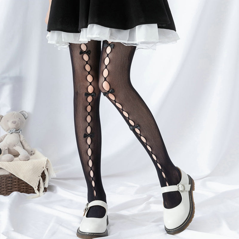 Lace Bow Fishnet Tights Suspender Pantyhose Thigh High