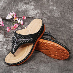 Boho Casual Open Toe Wedge Sandals Hollow Out Flip Flops
