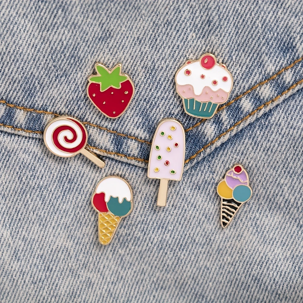 Summer Ice Cream Strawberry Cartoon Brooch Fun Badge Backpack Lapel