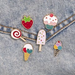 Summer Ice Cream Strawberry Cartoon Brooch Fun Badge Backpack Lapel