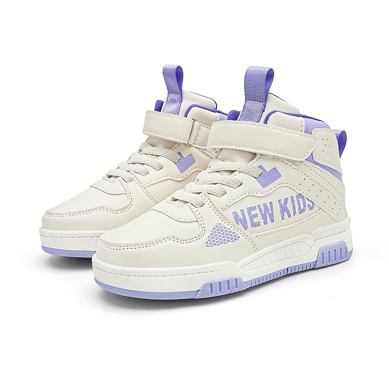 Kids High Top Skate Shoes Hook & Loop Fastener Comfy Durable Anti Skid