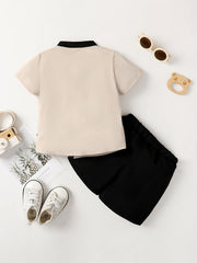 Boys Bear Outfit Shorts & Shirt Short Sleeves Stand Collar Casual Summer