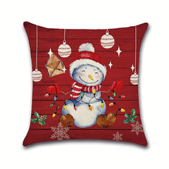 Christmas Snowman Snowflake Pillow Cover Red 4pc