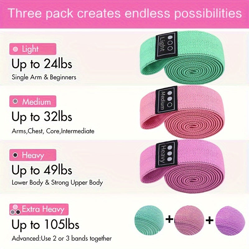 3Pcs Long Resistance Tension Belt Fitness Rope for Squat Yoga Strength Training