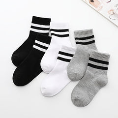 5 Pairs Kids Sports Crew Socks Thin Breathable Comfy Students Socks