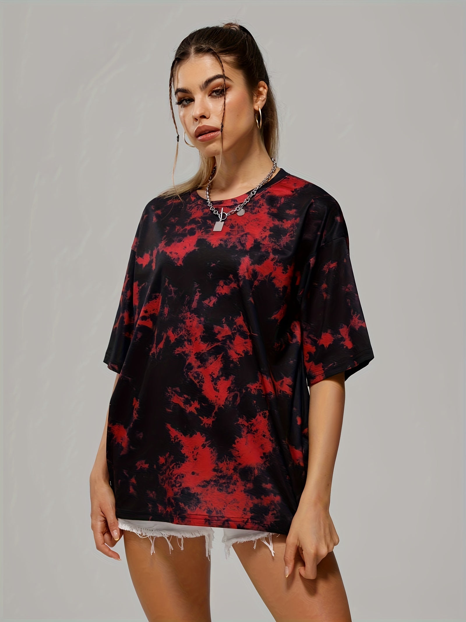 Tie Dye Loose T shirt Sports Fitness Yoga Running Top Women's Activewear