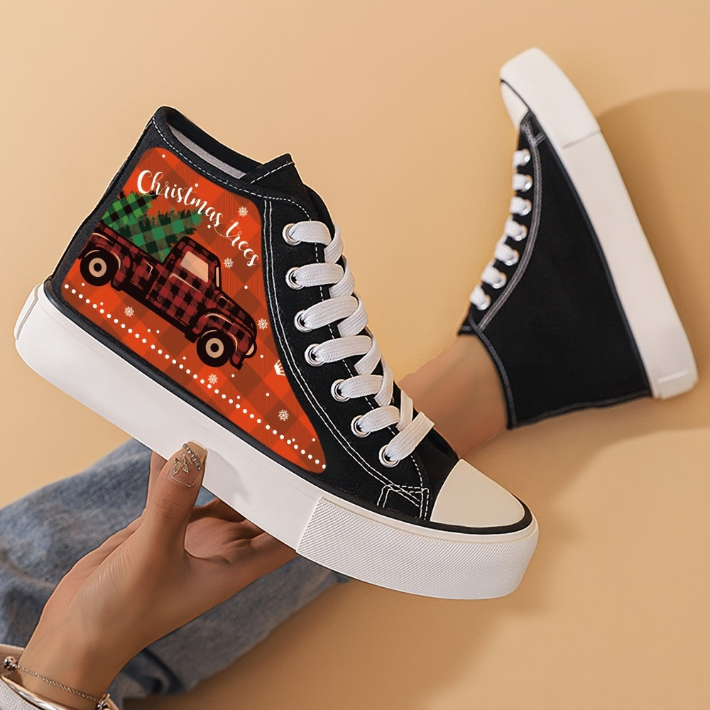 Christmas Truck Lightweight High Top Canvas Sneakers