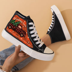 Christmas Truck Lightweight High Top Canvas Sneakers