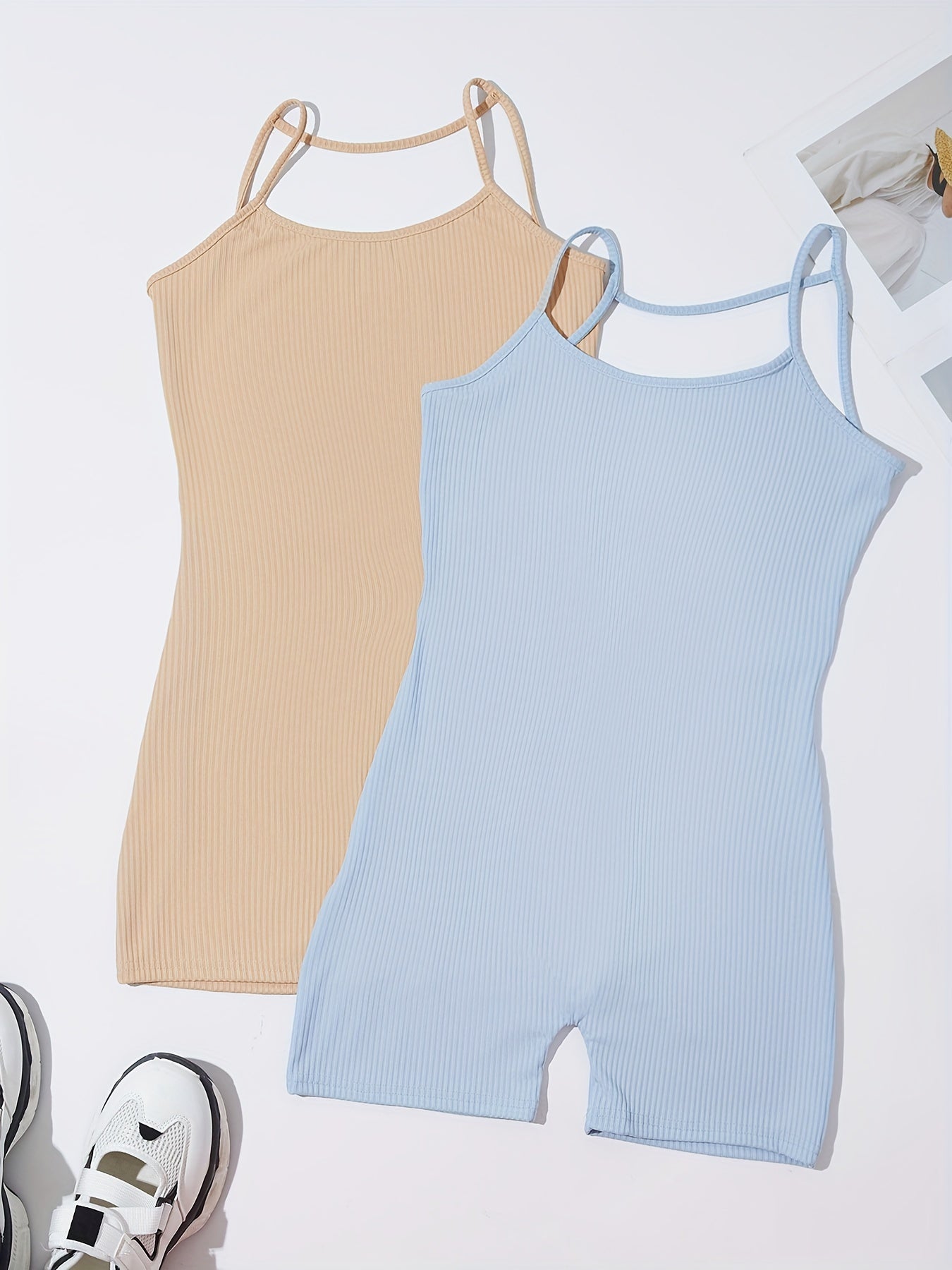 Backless Spaghetti Strap Yoga Bodysuit Ribbed Cami Sports Romper