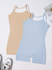 Backless Spaghetti Strap Yoga Bodysuit Ribbed Cami Sports Romper