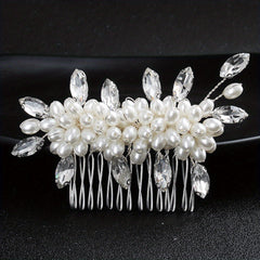 Faux Pearl Hair Comb Floral Rhinestone Alloy Hair Comb Hairpin for Girls Women