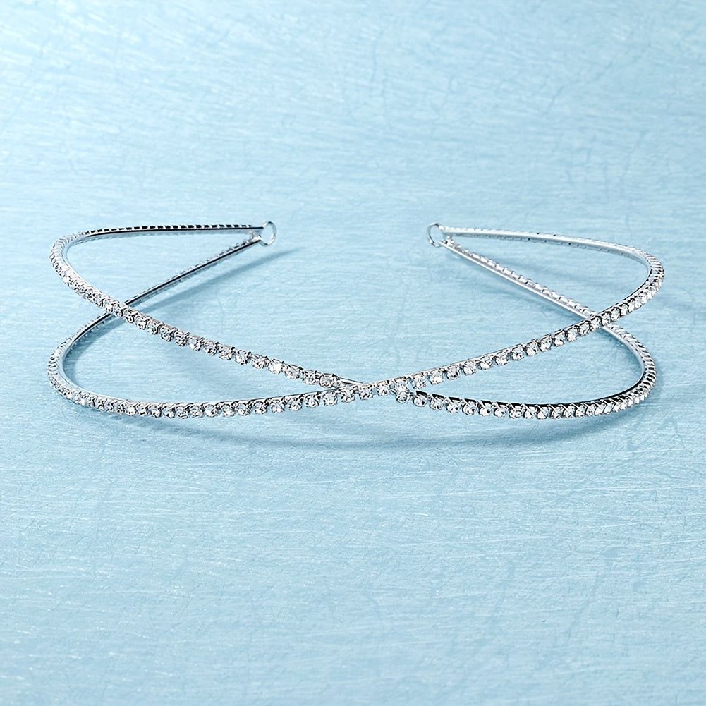 Double Row Cross Rhinestone Headband for Bridal Party Wedding
