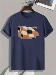 Cube Print Men's Comfy T Shirt Active Stretch Breathable Tee