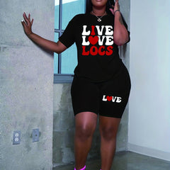 Art Letter Print Top & Shorts Set