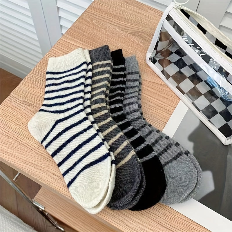 Striped Crew Socks Comfy & Soft Mid Tube Socks Women's Stockings