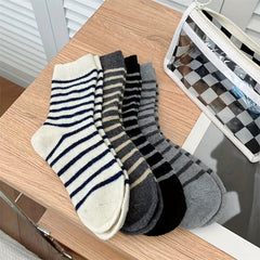 Striped Crew Socks Comfy & Soft Mid Tube Socks Women's Stockings
