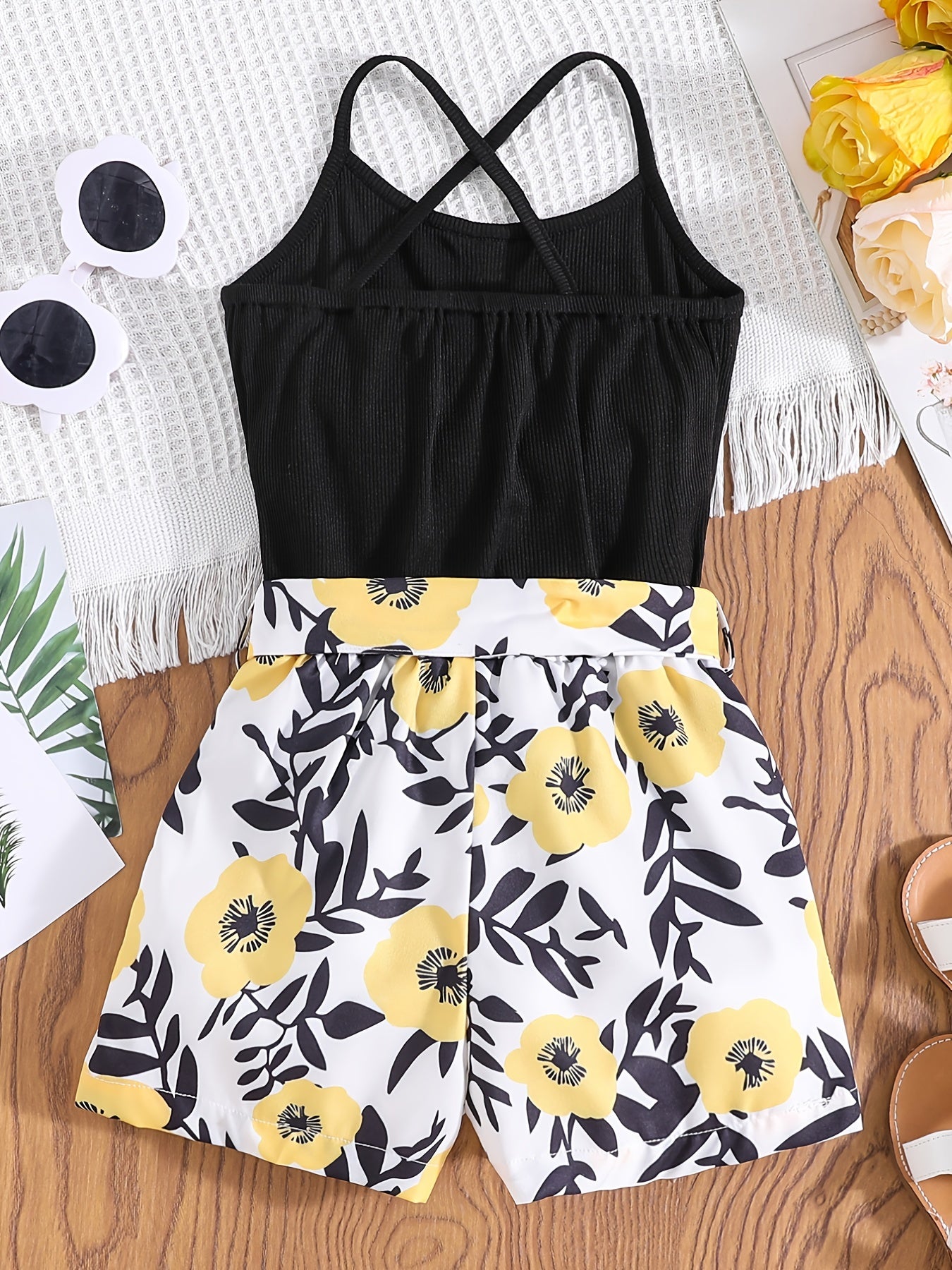 Girls Floral Sleeveless Romper with Belted Jumpsuit