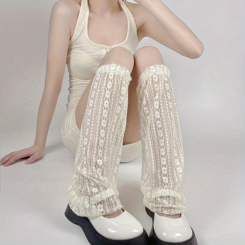 Floral Lace Leg Warmers Ruffle Knee High Socks Women's Stockings
