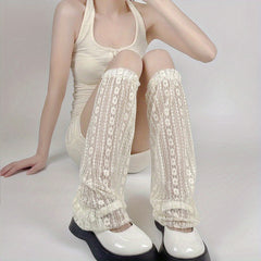 Floral Lace Leg Warmers Ruffle Knee High Socks Women's Stockings