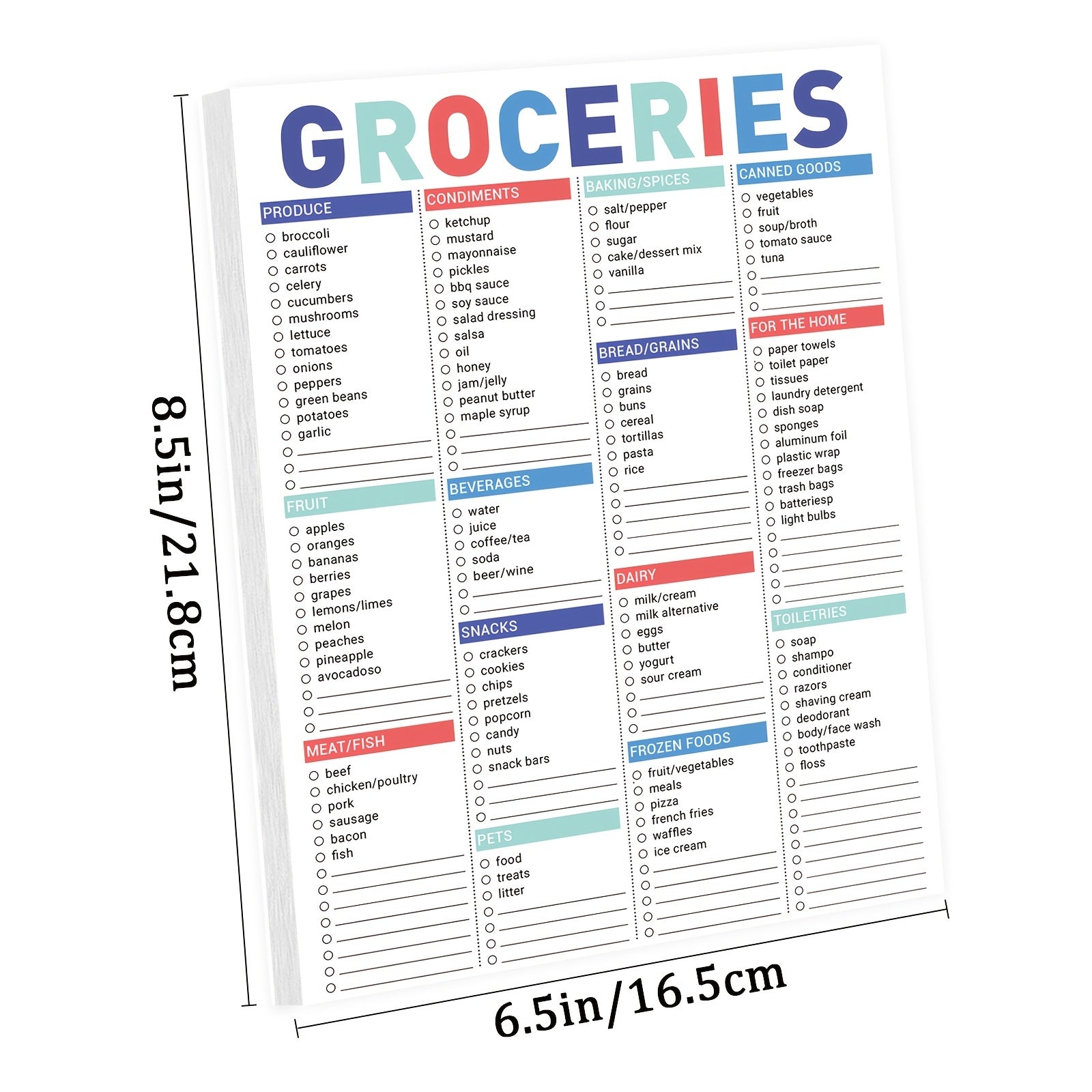 Magnetic Grocery List Pad with Common Food Items & Blank Shopping Spaces