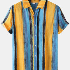 Mens Beach Style Stripe Painting Short Sleeve T-Shirt