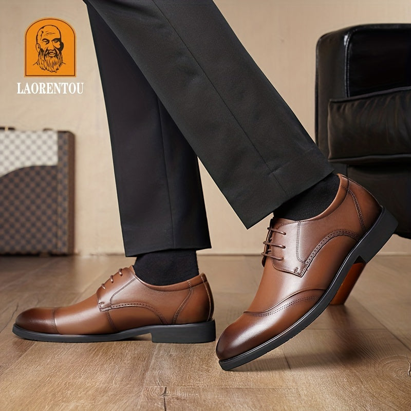 LAORENTOU Men's Leather Pointed Toe Lace Up Loafer Shoes Lightweight Non Slip