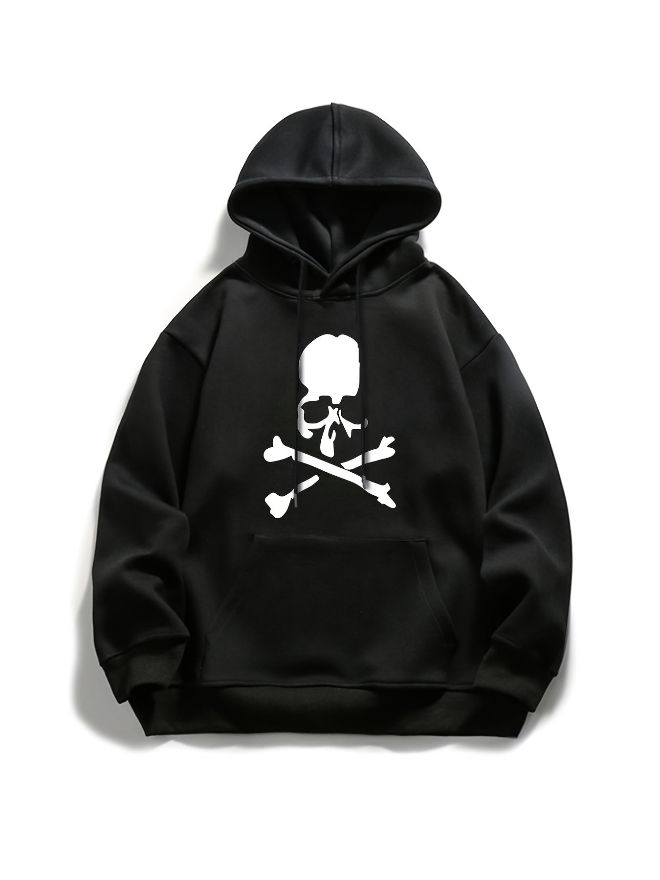 Skull Print Drawstring Sports Sweatshirt for Halloween Warm Plush Inner Hoodies