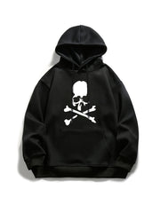 Skull Print Drawstring Sports Sweatshirt for Halloween Warm Plush Inner Hoodies