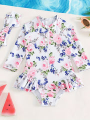 2pcs Toddlers Floral One Piece Swimsuit Set with Hair Band