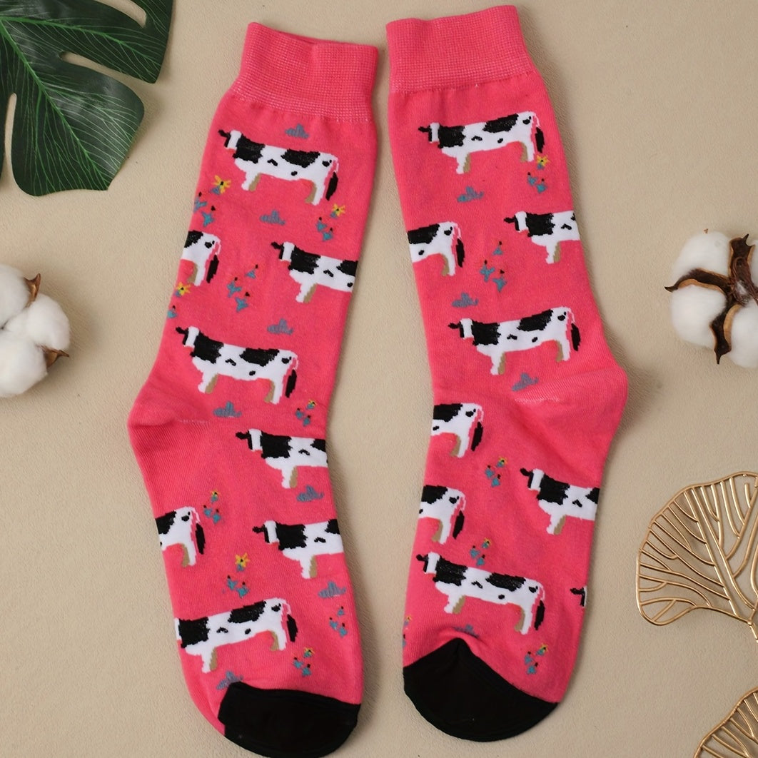 Cow Print Crew Socks - Women's Stockings