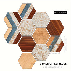 11pcs Wood Grain Pattern Hexagon Floor Stickers Waterproof Non-slip