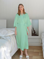 Satin Lounge Robe V Neck 3 4 Sleeve with Belt Women's Loungewear