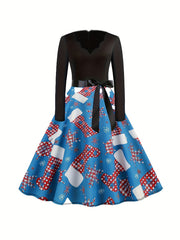 Women's Plus Snowflake & Socks Print Christmas Dress