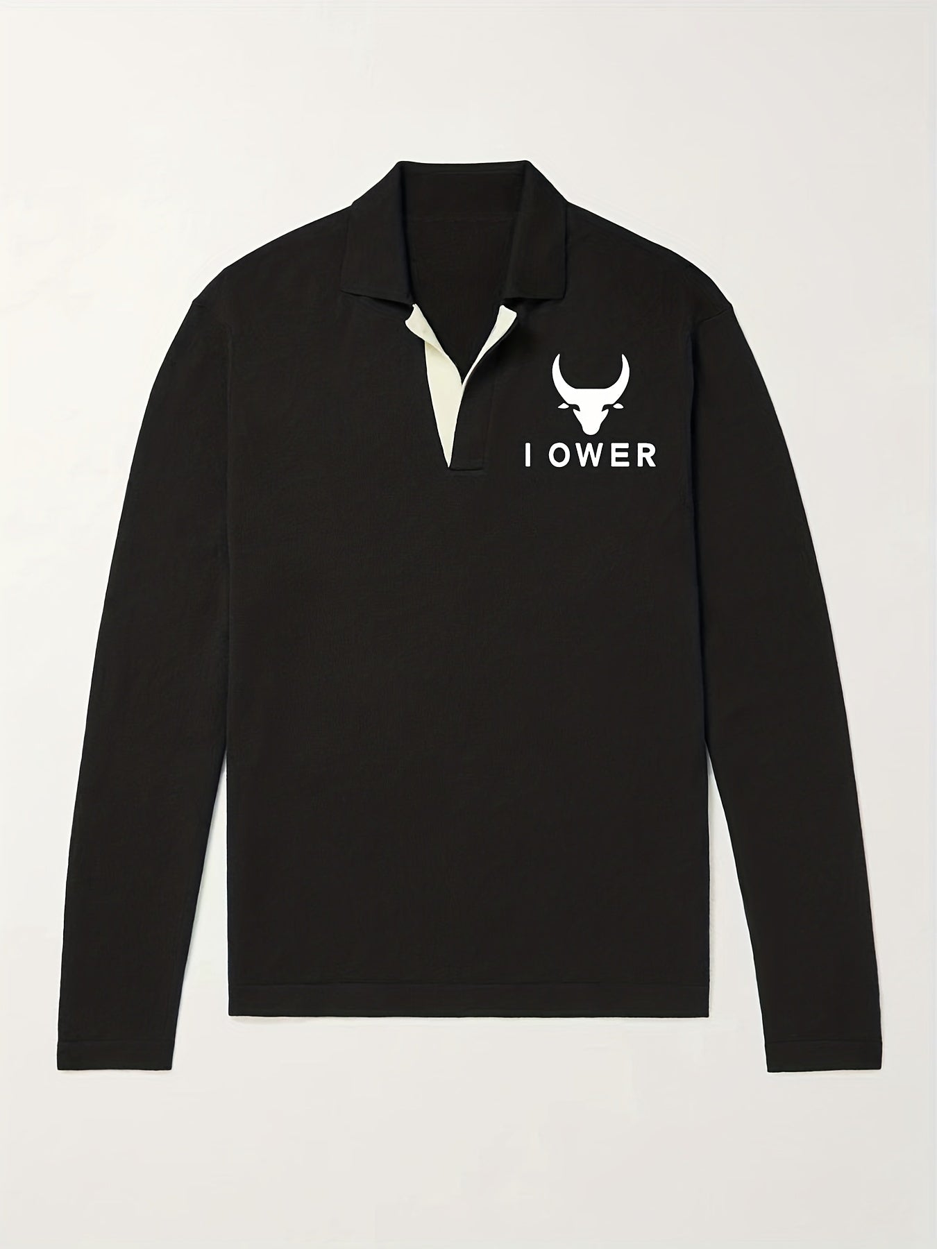 Bull Pattern Knit Polo Shirt Men's Casual Lapel Stretch V Neck Pullover Sweater