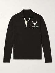 Bull Pattern Knit Polo Shirt Men's Casual Lapel Stretch V Neck Pullover Sweater