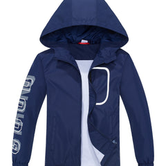 Boys Letter Zip Up Hooded Jacket Raincoat Windbreaker Outerwear Lightweight