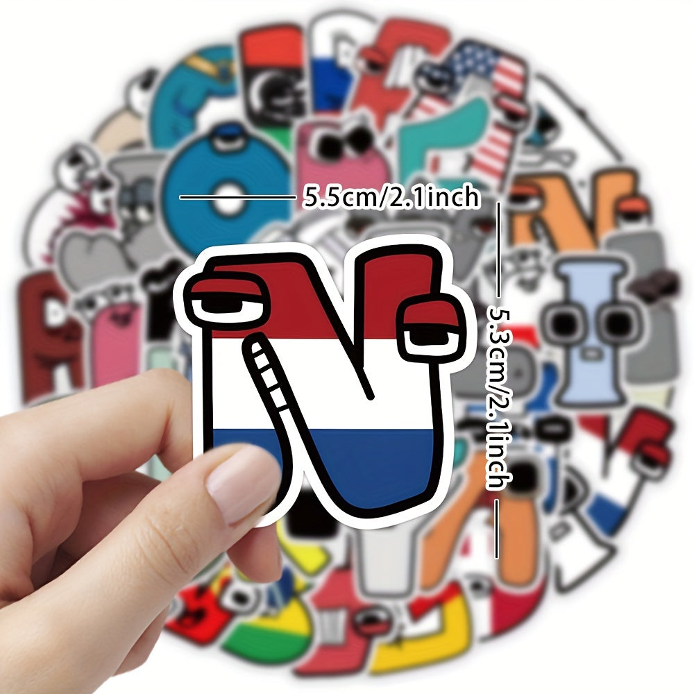 50pcs Cartoon Alphabet Stickers Waterproof Vinyl Sticker Packs for Kids
