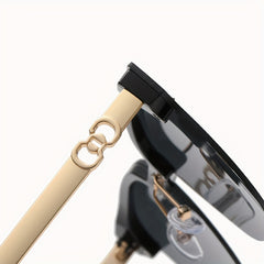 Men's Vintage Half Frame Metal Sunglasses UV400 with Case & Cloth