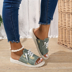 Women's Flat Canvas Sandals Open toe Strap Sandals