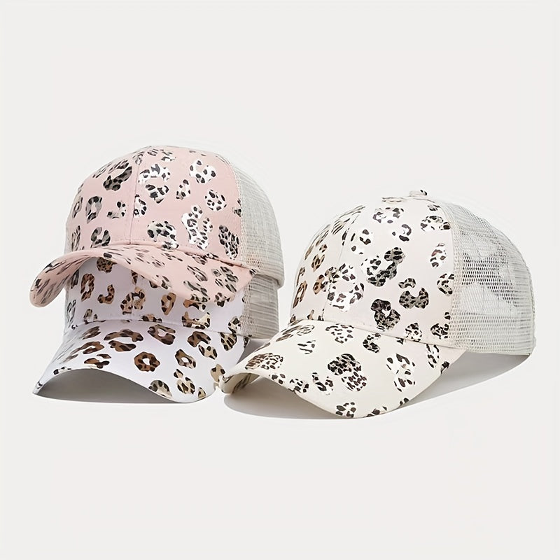 Leopard Ponytail Hole Adjustable Baseball Cap Hip Hop Hat