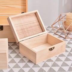 Unfinished Wooden Box With Hinged Lid, Rectangle Keepsake Box