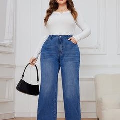 Solid Button Fly High Rise Wide Leg Jeans