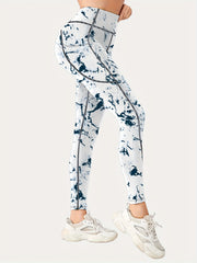High Waist Print Butt Lifting Yoga Leggings With Pocket