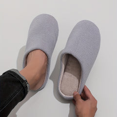 Cozy Striped House Slippers for Men Winter Shoes